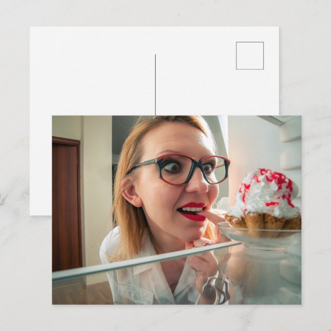 Funny girl looking in refrigerator  postcard (Front/Back)