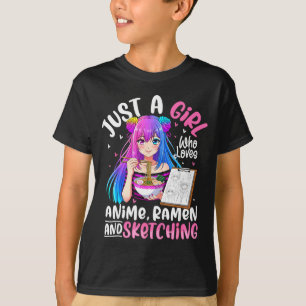 Funny Girl Loves Anime Ramen Sketching T-Shirt