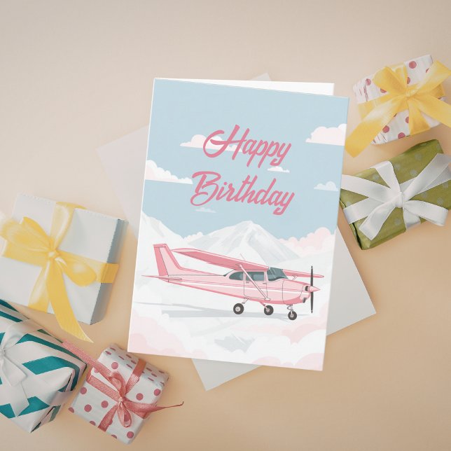 Funny Girl Pilot Birthday Pink Cessna Aviation Card (Creator Uploaded)