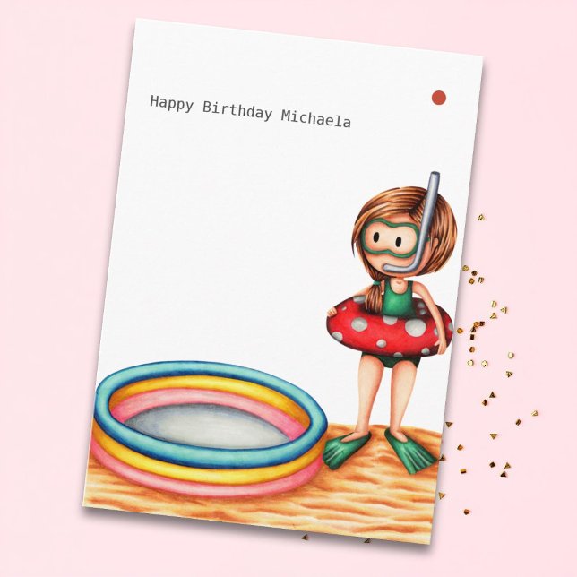 Funny Girl Swimmer Kiddy Pool Summer Birthday  Card (Creator Uploaded)