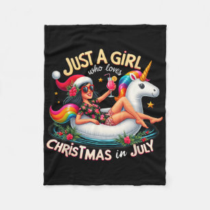 Funny Girl Unicorn Just A Girl Who Loves Christmas Fleece Blanket