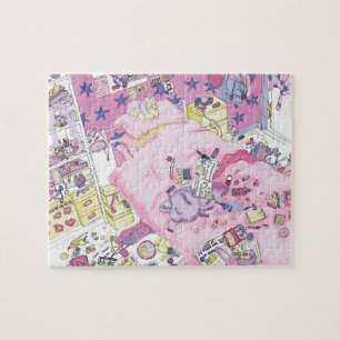 Funny Girls Teenager Bedroom Pink From Above Art Jigsaw Puzzle