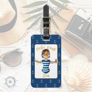 Funny Girls Trip Cartoon For Her Nautical Cruising Luggage Tag