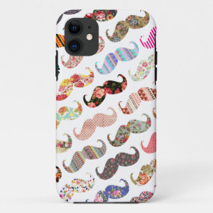 Funny Girly  Colorful Patterns Mustaches iPhone 11 Case