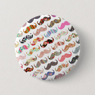 Funny Girly  Colourful Patterns Moustaches 2 Inch Round Button