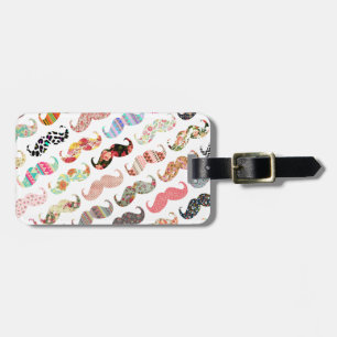 Funny Girly  Colourful Patterns Moustaches Luggage Tag