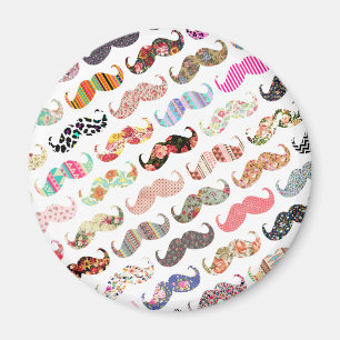 Funny Girly Colourful Patterns Moustaches Magnet