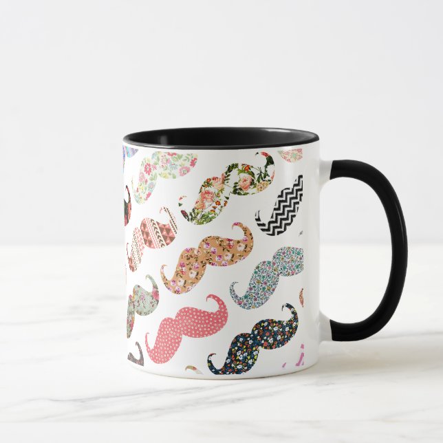 Funny Girly  Colourful Patterns Moustaches Mug (Right)