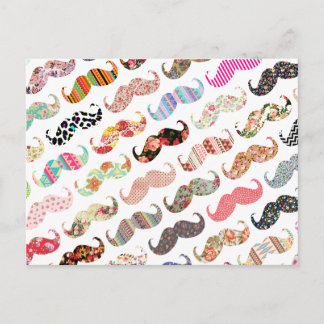 Funny Girly Colourful Patterns Moustaches Postcard
