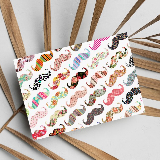 Funny Girly Colourful Patterns Moustaches Postcard (Funny Girly Colorful Patterns Mustaches )