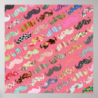 Funny Girly Colourful Pink Aztec Patterns Moustach