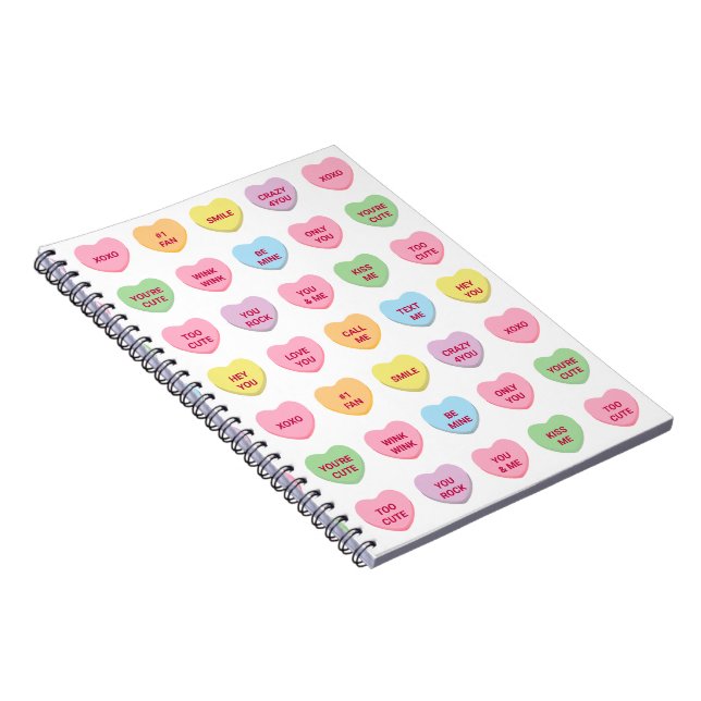 Funny girly cute custom conversation candy hearts notebook (Right Side)
