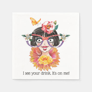 Funny Girly Face in Glasses-Camellia Napkin