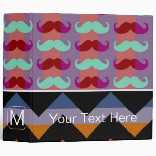 Funny Girly Moustache and Chevron Zigzag 6 Binder