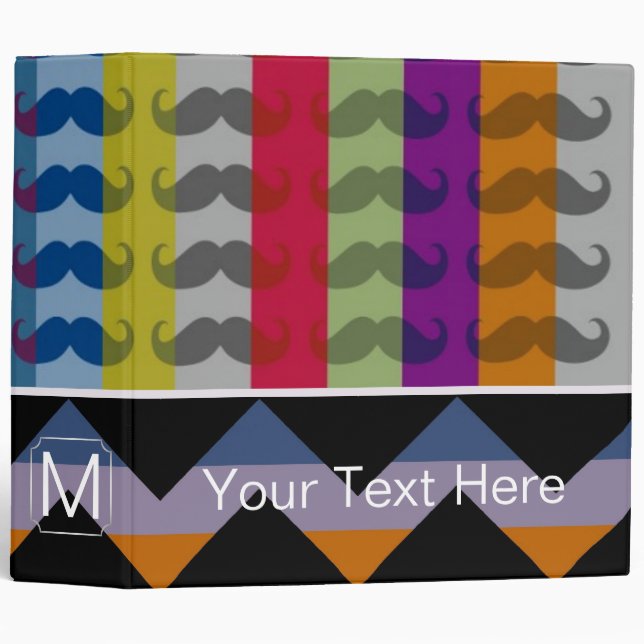 Funny Girly Moustache and Chevron Zigzag Binder (Front/Spine)