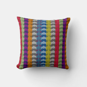 Funny Girly Moustache Stripe Pattern Throw Pillow