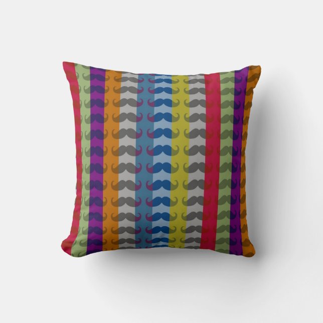 Funny Girly Moustache Stripe Pattern Throw Pillow (Front)