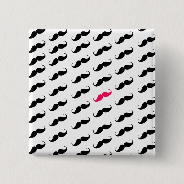 Funny Girly Pink  And Black Moustache Pattern 2 Inch Square Button (Front)