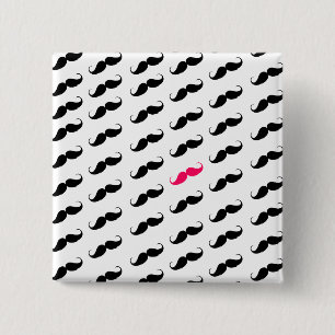 Funny Girly Pink  And Black Moustache Pattern 2 Inch Square Button