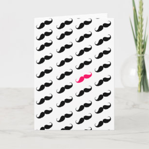 Funny Girly Pink  And Black Moustache Pattern Card