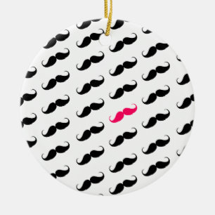 Funny Girly Pink  And Black Moustache Pattern Ceramic Ornament