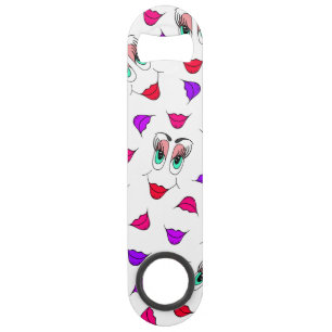 Funny Girly Pink Red Face and Lips Pattern Bar Key