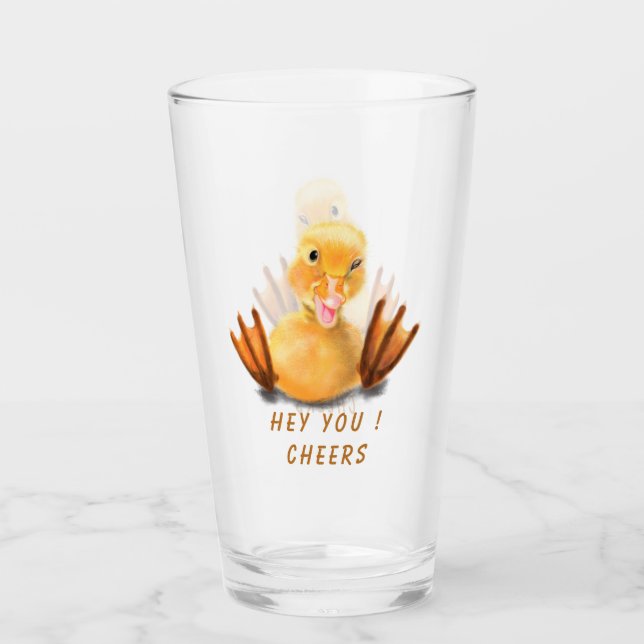 Funny Glass Gift with Happy Playful Duck - Cheers (Front)