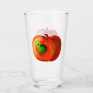 Funny Glass with Happy Worm In Red Apple