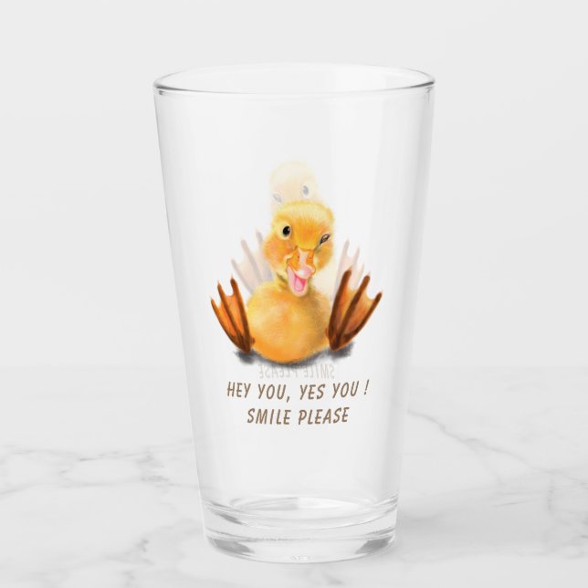 Funny Glass with Playful Yellow Duck - Smile  (Front)