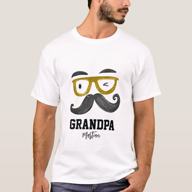 Funny  Glasses & Moustache Grandpa Custom T-Shirt (Front)