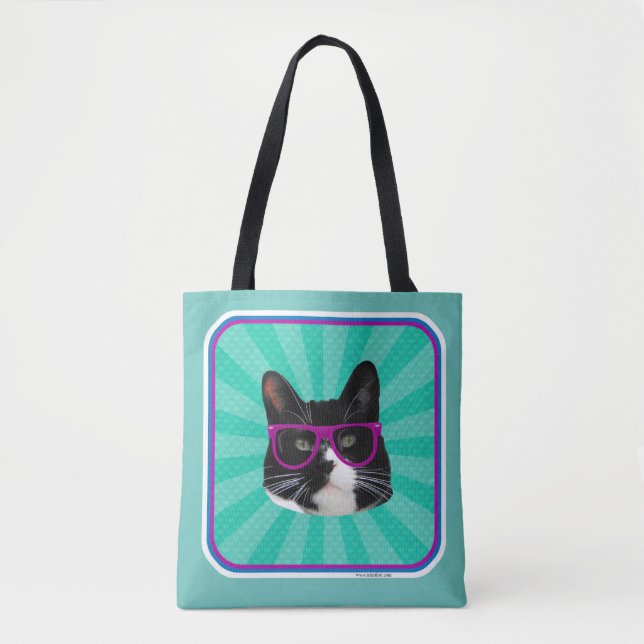 Funny Glasses Tuxedo Cat Epic Photo Art Tote Bag (Front)