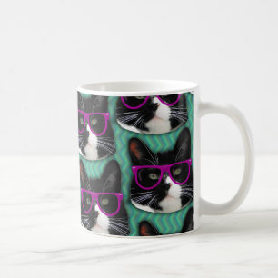 Funny Glasses Tuxedo Cat Pattern Coffee Mug