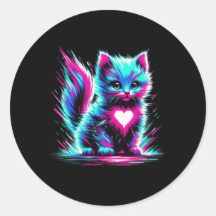 Funny Glitch Art Cute Cat Kitten Valentine Heart Classic Round Sticker