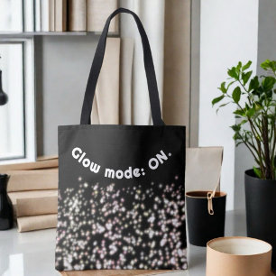 Funny glitter glow black white rose gold blush tote bag