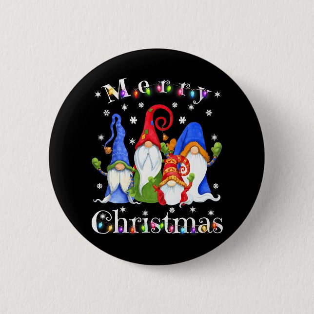 Funny Gnome Christmas Garden Gnome Merry 2 Inch Round Button (Front)