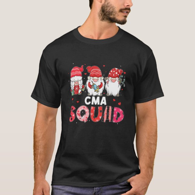 Funny Gnome CMA Nurse Squad Nursing Valentines Day T-Shirt (Front)