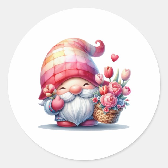 Funny Gnome for Valentine Day Classic Round Sticker (Front)
