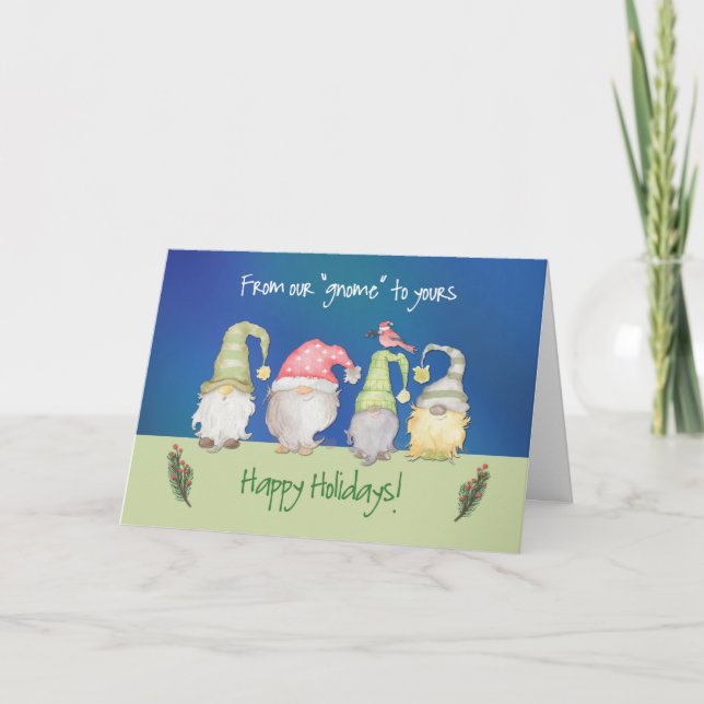Funny Gnome From Our Home to Yours Holiday  Card (Front)