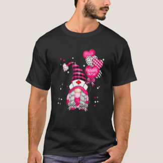 Funny Gnome Holding Hearts Pediatric Nurse Valenti T-Shirt