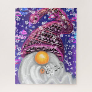 Funny Gnome In Purple Hat Sings A Christmas Song Jigsaw Puzzle