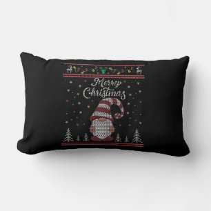 Funny Gnome Merry Christmas Lumbar Pillow
