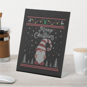 Funny Gnome Merry Christmas Pedestal Sign