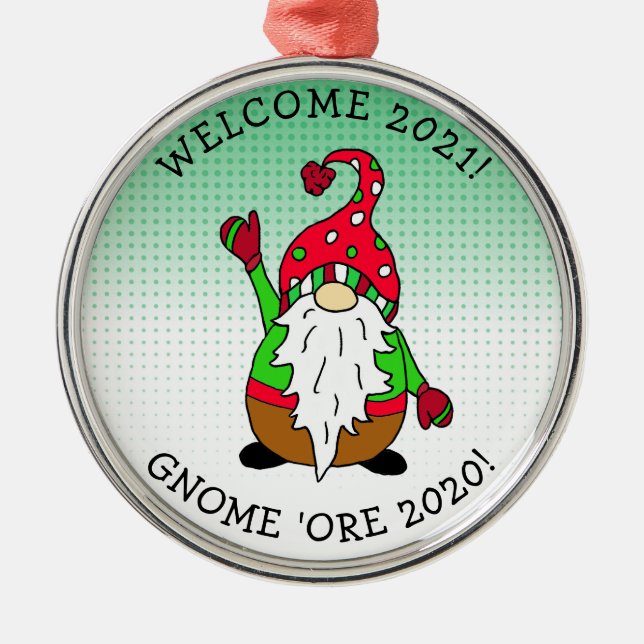 Funny Gnome Pun Christmas Metal Ornament (Front)