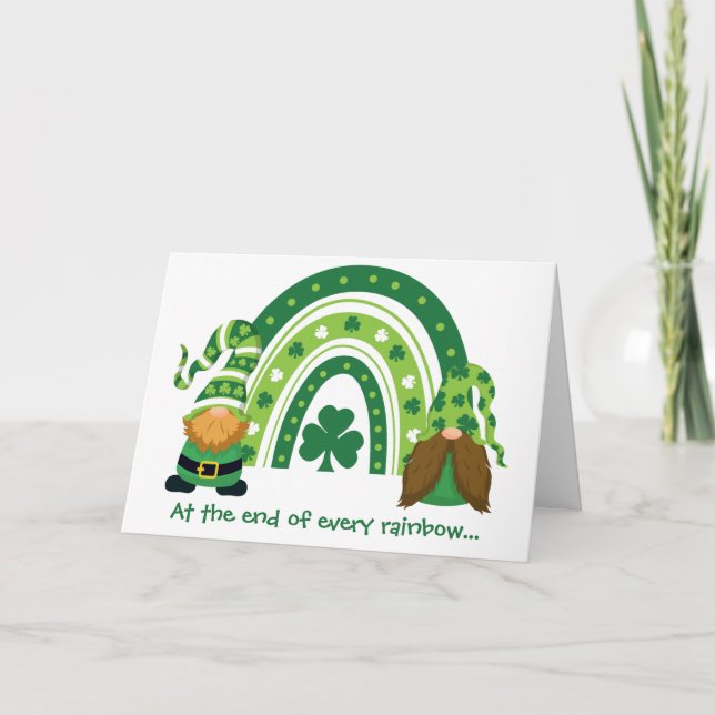 Funny Gnome Rainbow St Patrick's Day Card (Front)
