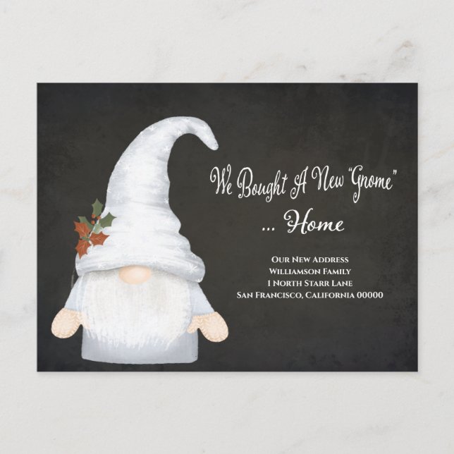 Funny Gnome We've Moved New Address Holiday Moving Announcement Postcard (Front)