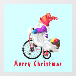 Funny Gnome with Bike and Gifts - Merry Christmas Window Cling