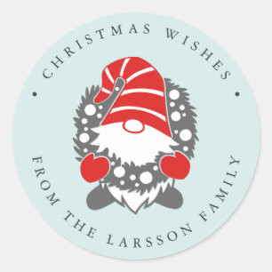 Funny Gnome with Garland Mint Festive Classic Round Sticker