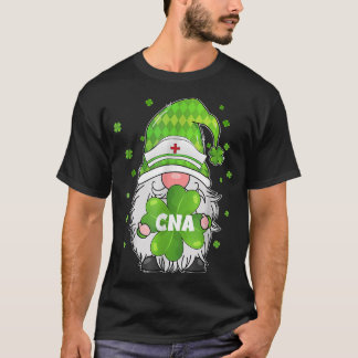 Funny Gnome With Shamrock CNA Nurse St Patricks Da T-Shirt