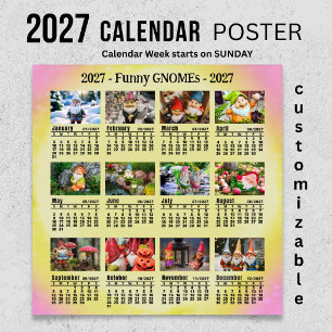 Funny Gnomes 2027 Customizable Photo Calendar Poster