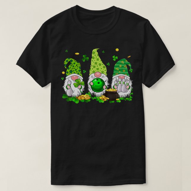 Funny Gnomes Bowling Lover St Patrick's Day  T-Shirt (Design Front)